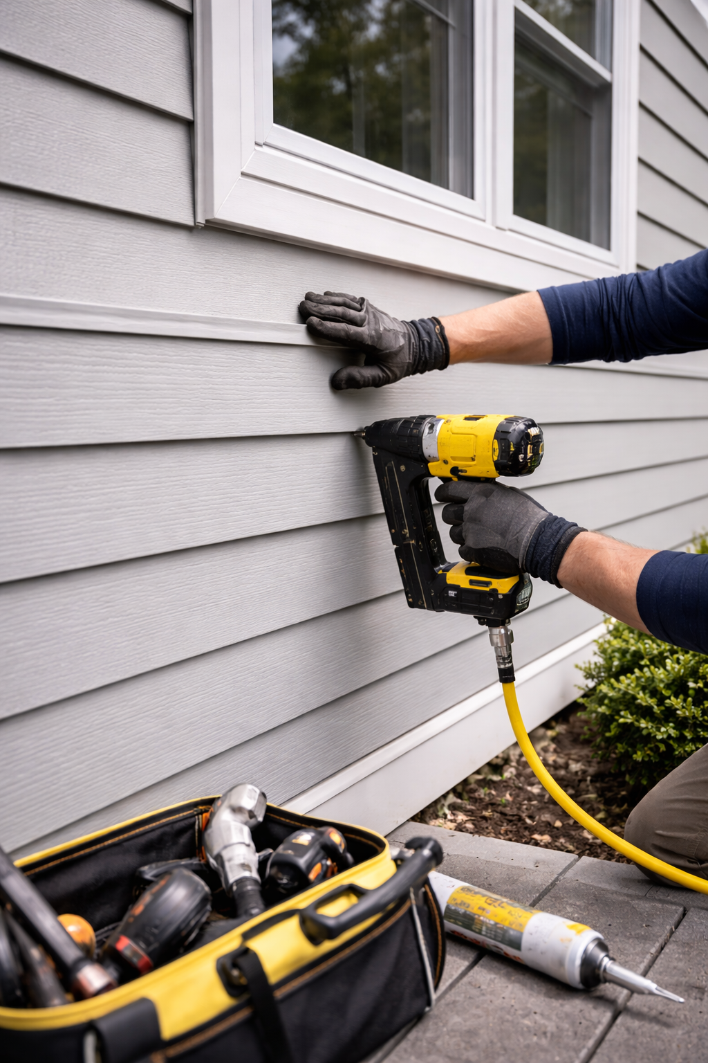 Freshly installed siding on a modern home exterior